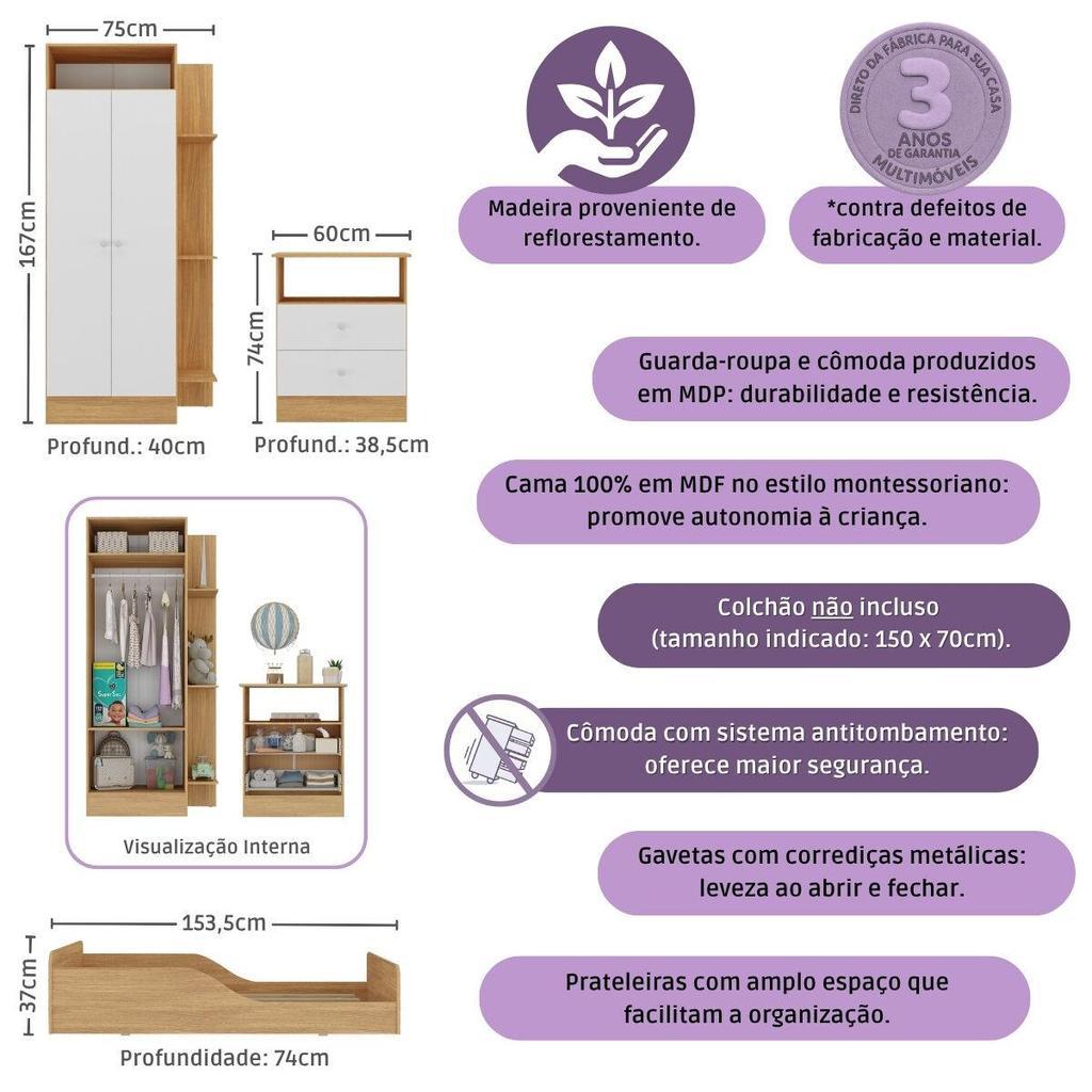 Quarto Infantil Completo Com Minicama Montessoriana Para Colchão 150x70cm Multimóveis