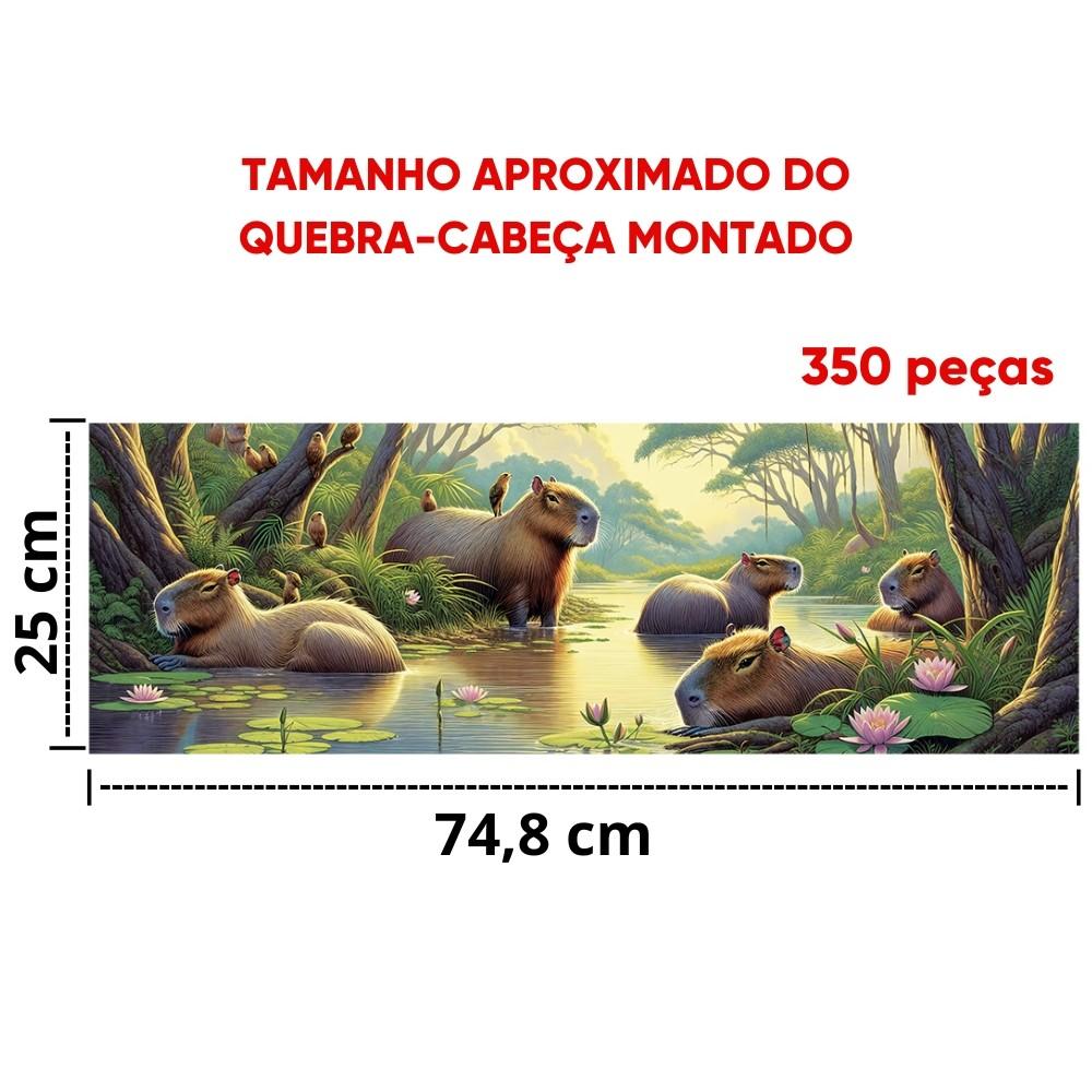 Quebra Cabeça Panorama Capivaras 350 Peças Grow Puzzle Capibaras Animais Bichos Floresta Pássaro Ave