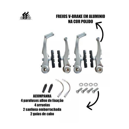 Freio V-brake Aluminio 4 Pcs Polido Tipo Logan