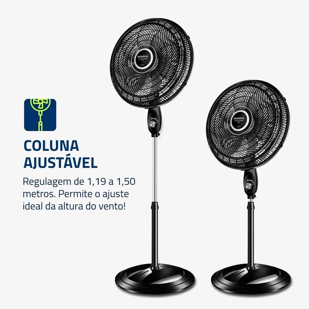 Ventilador De Coluna Mondial Super Turbo 8 Pás 150W 50cm Preto E Prata Vtx-50c-8p - 220V