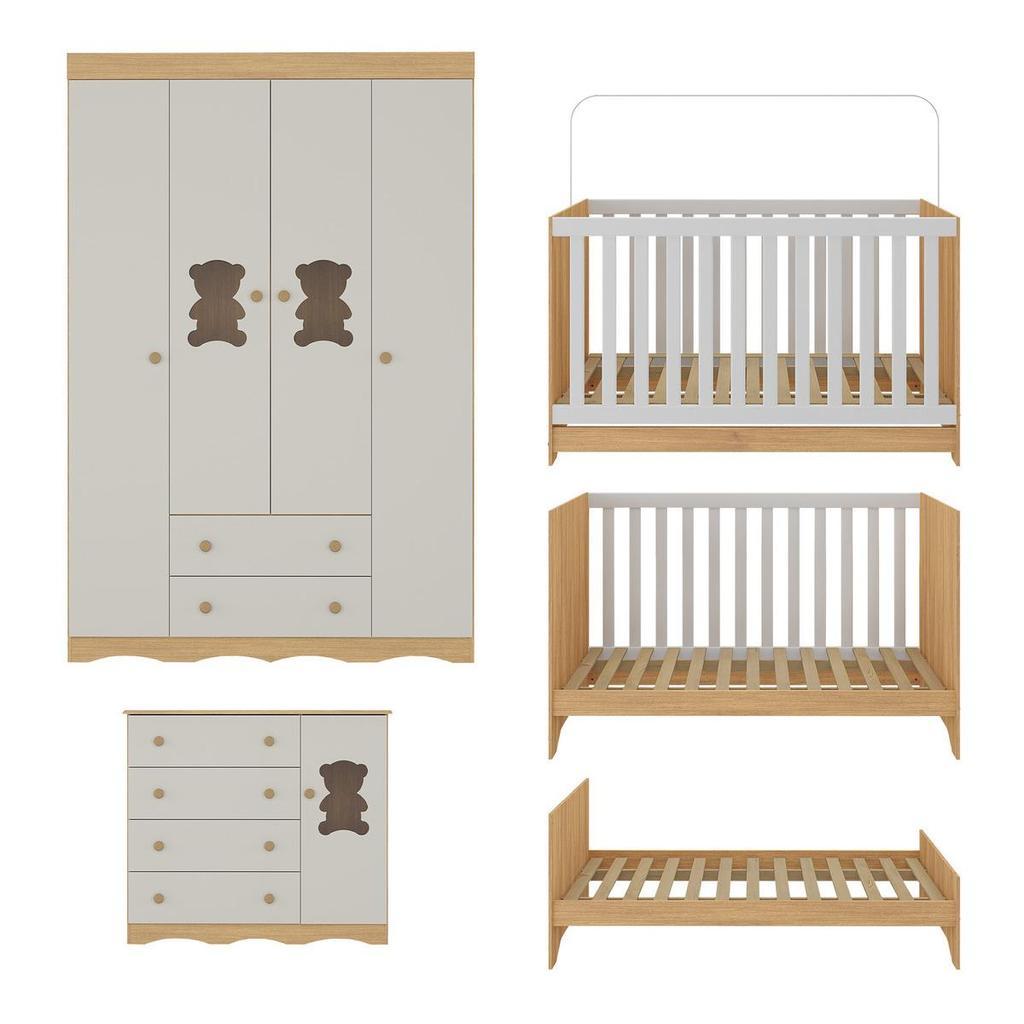Quarto De Bebê Completo Com Berço Americano 3 Em 1 Colchão Incluso Doçura Multimóveis