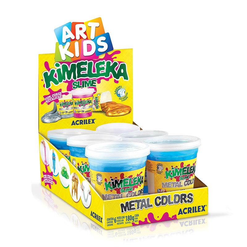 Kimeleka Slime Art Kids Metálica 180g Azul Com 6 Unidades Acrilex
