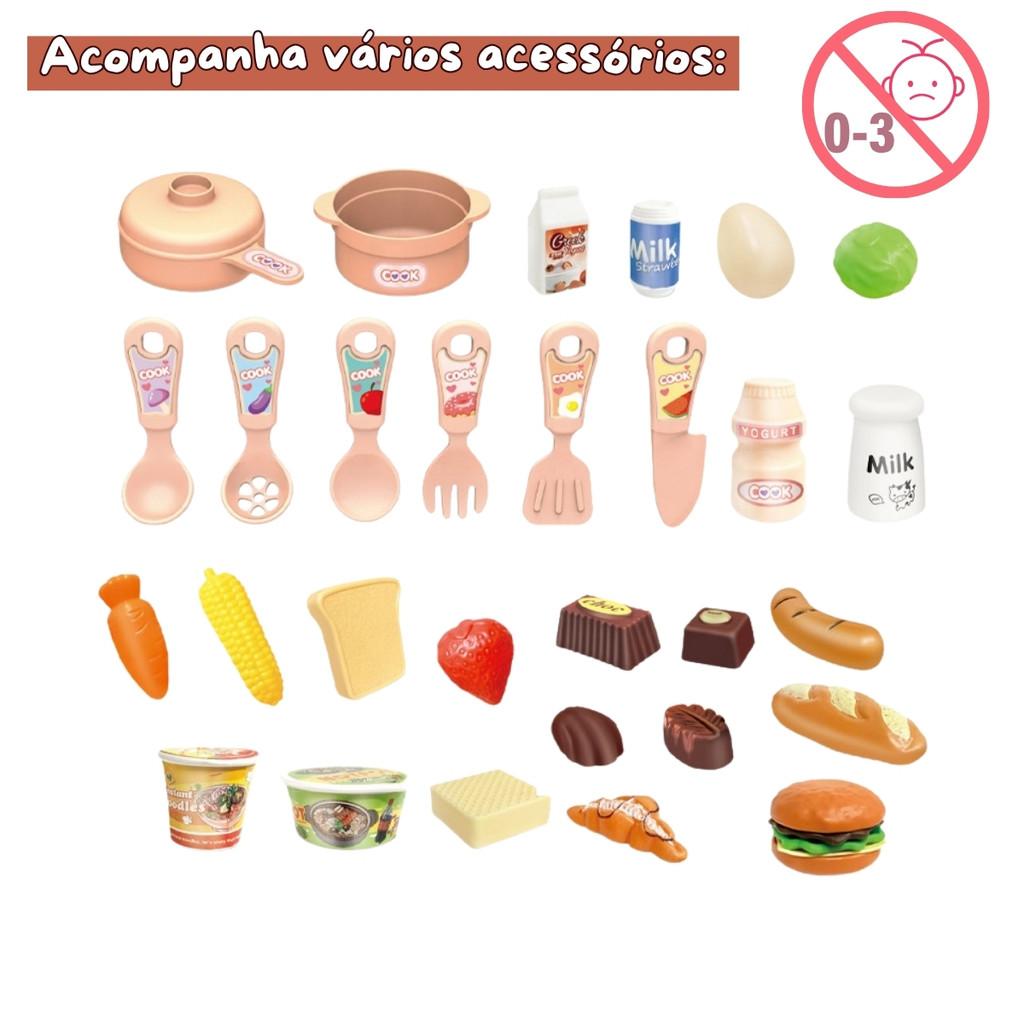 Cozinha Infantil De Brinquedo Mini Chef Com Luz Sai Água De Verdade Fogão 33 Acessórios