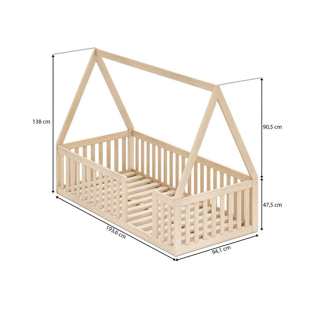 Cama Montessoriana Solteiro Com Grade E Telhado Giulia Casatema Madeiraoriginals Marrom/bege Natural/bege