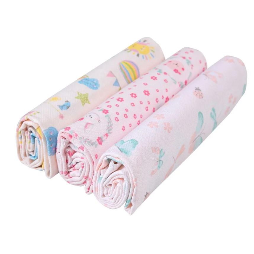 Kit Cueiro Papi Karinho Tecido Flanela Estampado 80cmx60cm - 03 Peças