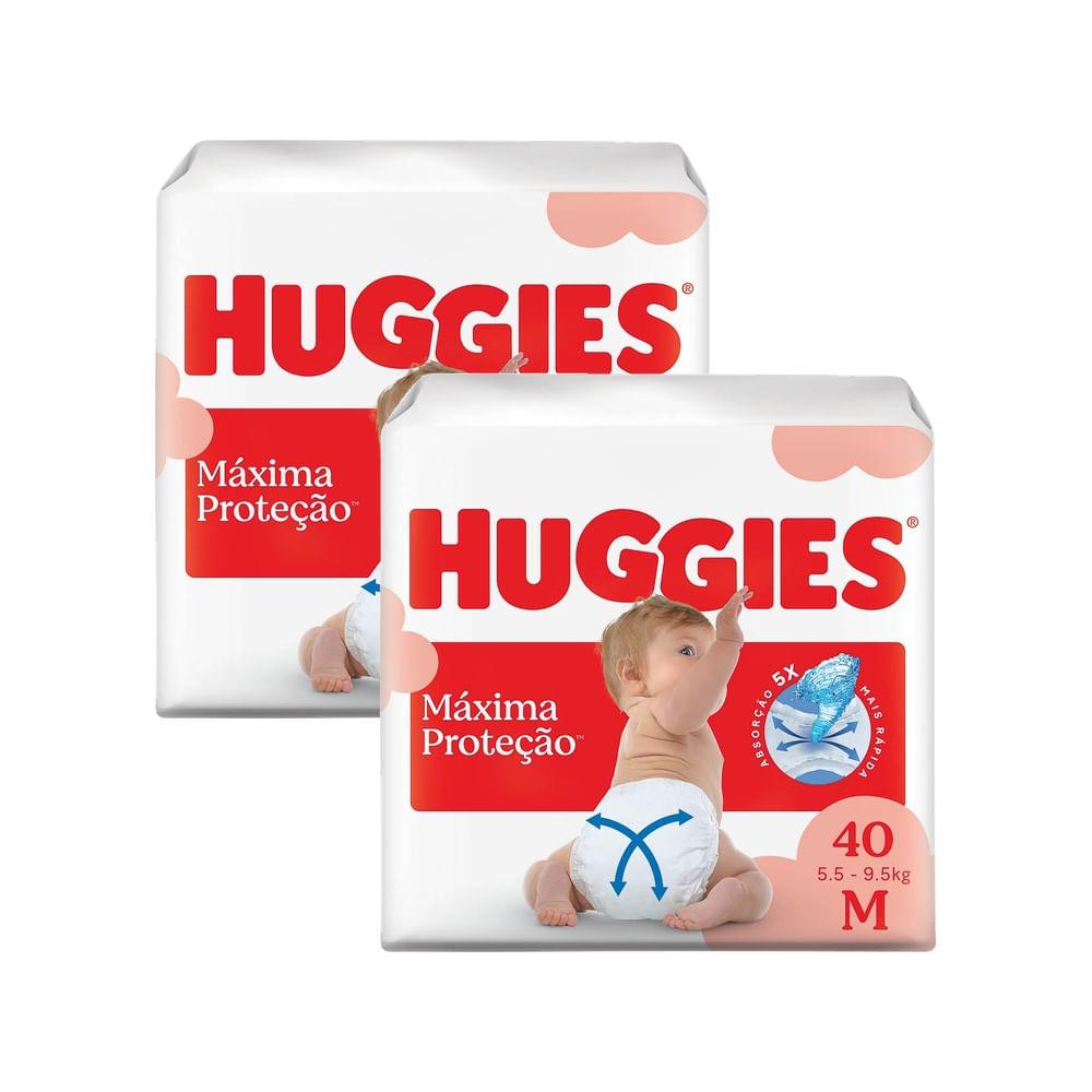 Kit 2 Fralda Huggies Supreme Care Máxima Proteção Tamanho M Mega 40 Unidades Descartáveis
