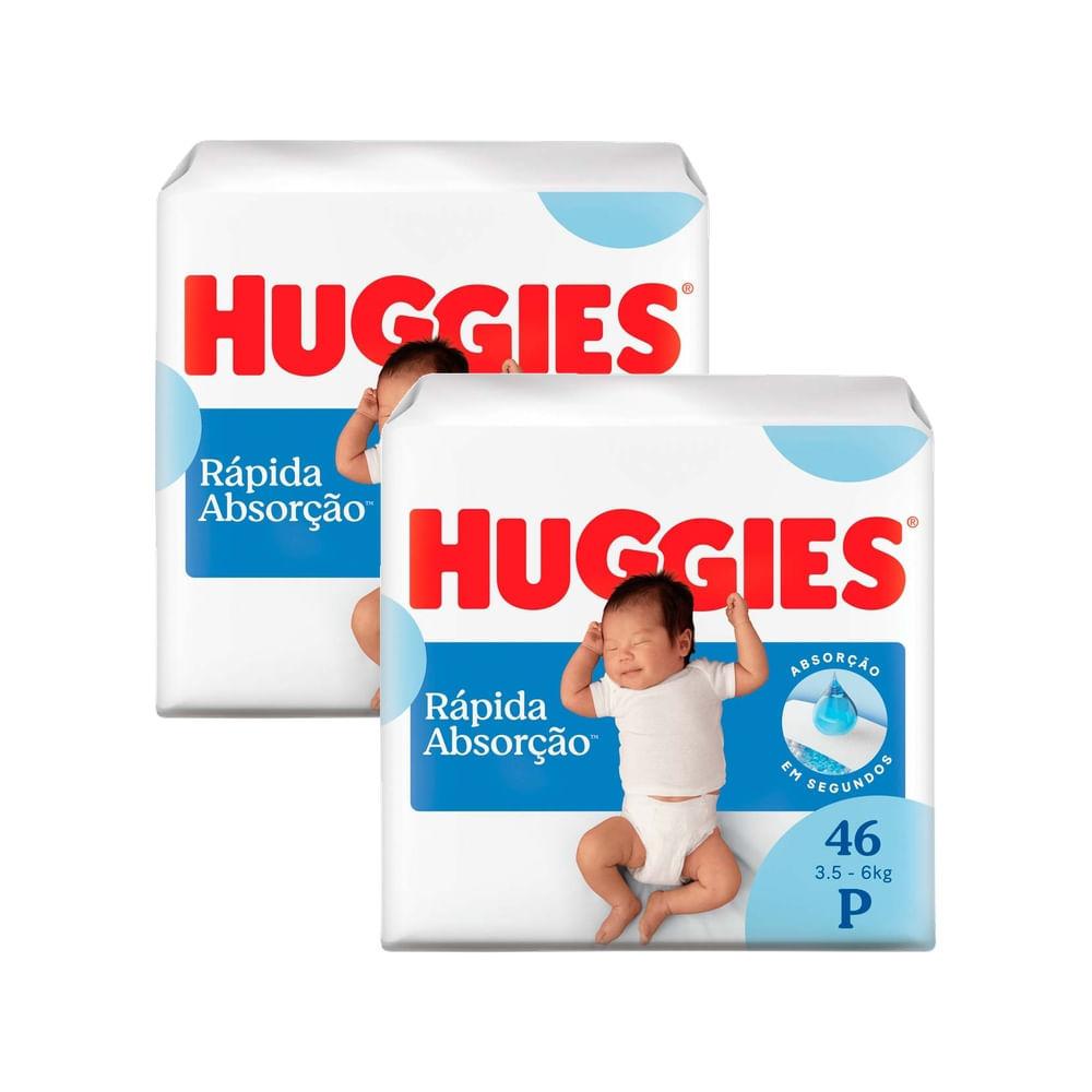 Kit 2 Fralda Huggies Rápida Absorção Tamanho P Pacote Mega 46 Unidades Descartáveis