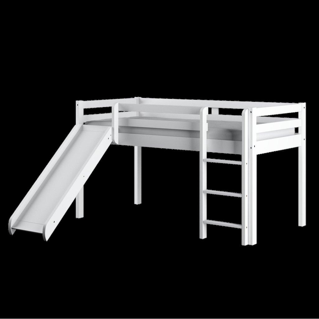 Cama Alta Infantil Com Escorregador Em Madeira Maciça/mdf Branco