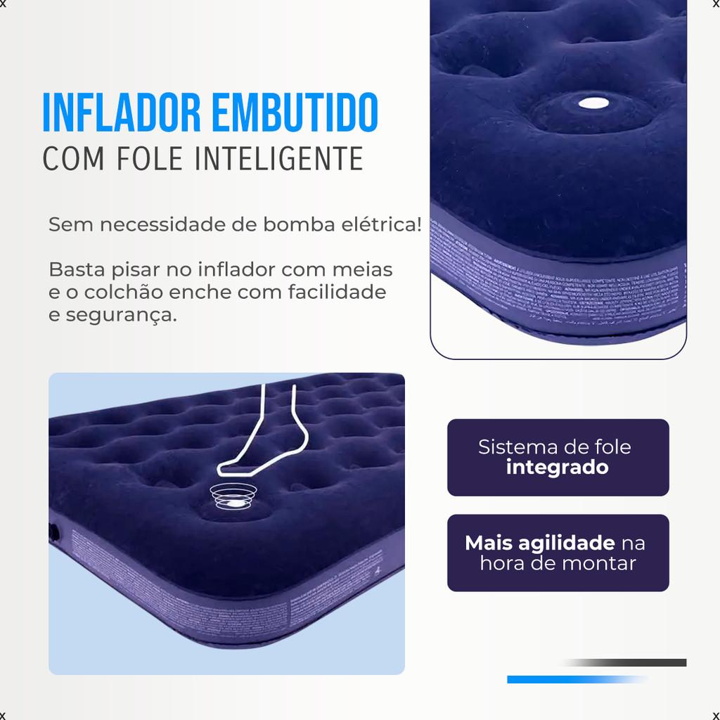 Colchao Inflavel Solteiro Mor + Inflador Embutido + Reparo Cor Azul