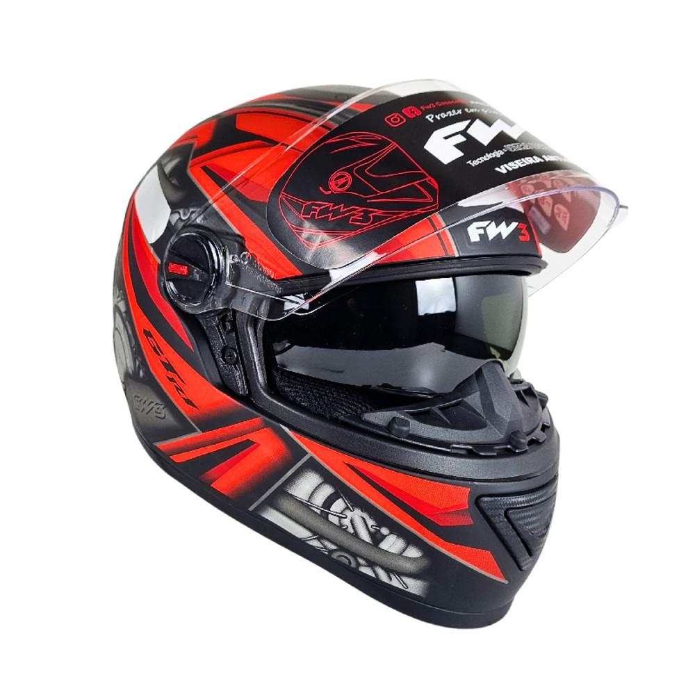 Capacete FW3 Gtx R1 Preto Fosco Vermelho Com Oculos