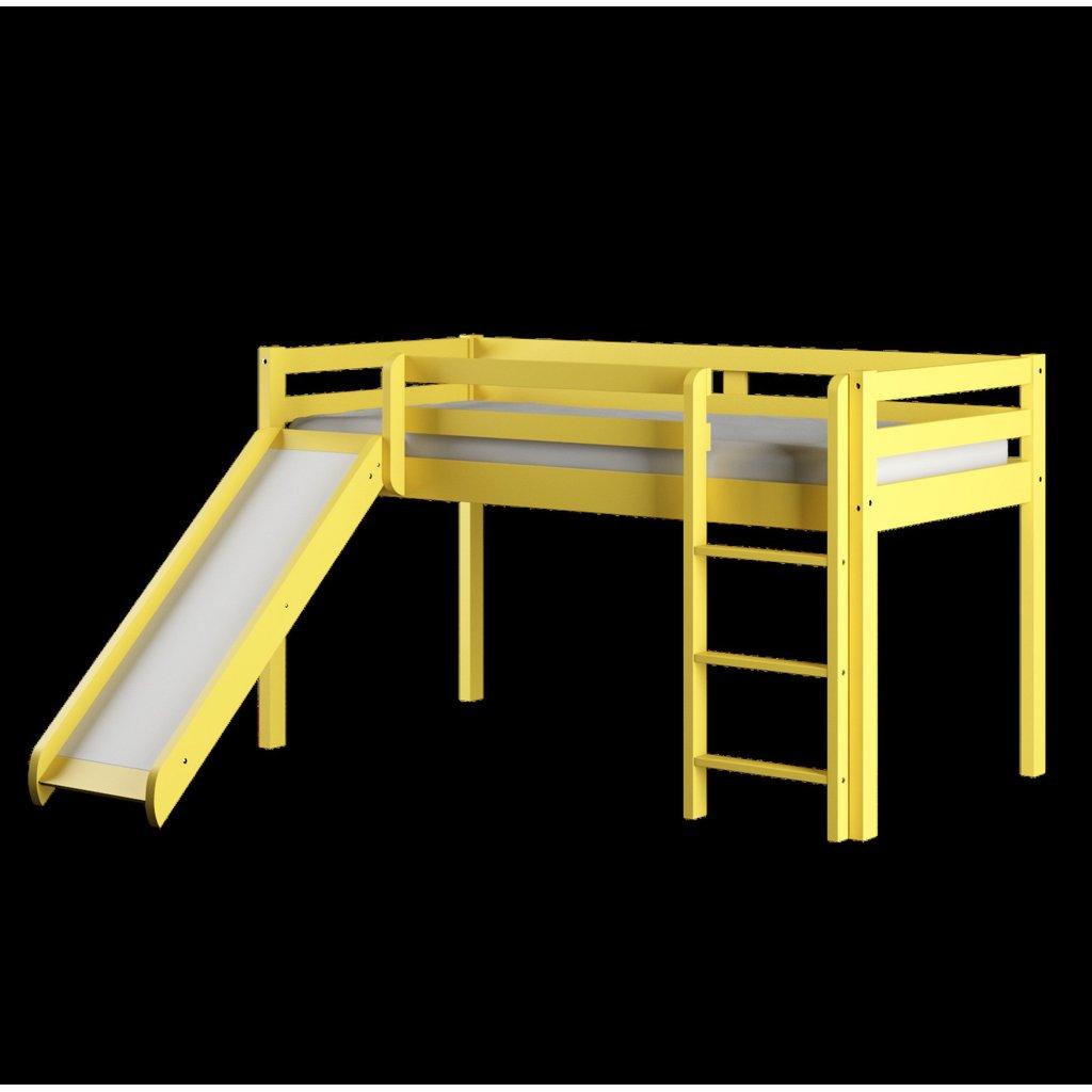 Cama Alta Infantil Com Escorregador Em Madeira Maciça/mdf Amarelo