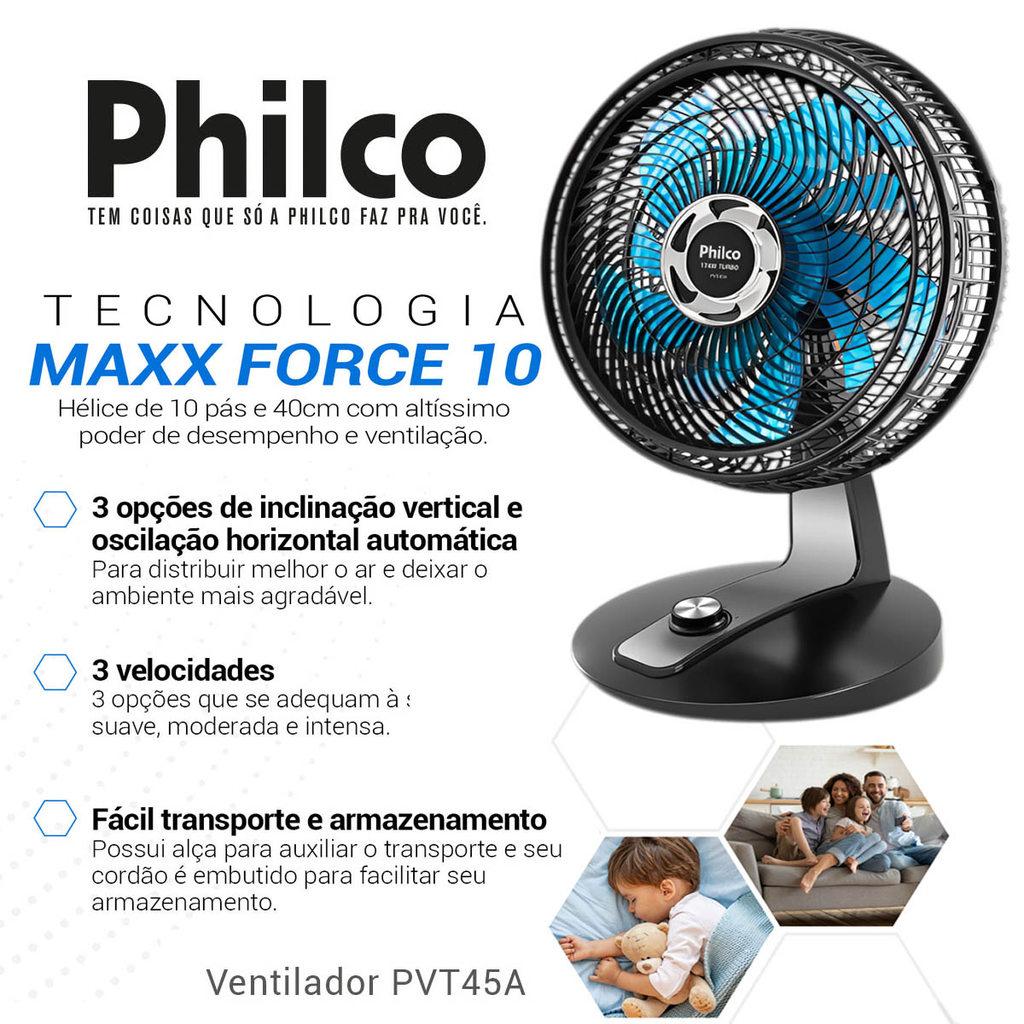 Ventilador Mesa E Parede Com 10 Hélice De 40cm Potência 174W Pvt45a Philco 2 Em 1