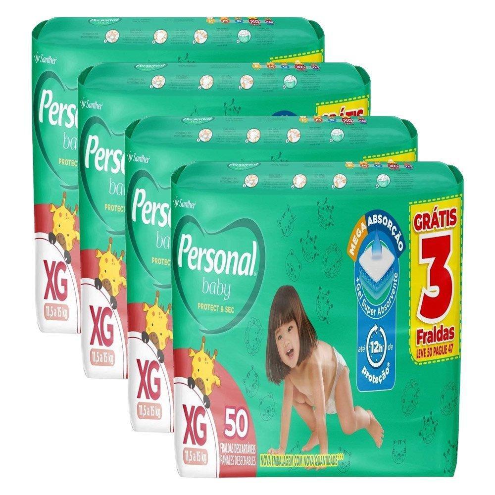 Fralda Descartável Personal Hiper Soft Protect Tamanho Xg - 4 Pacotes Com 50 Fraldas - Total 200 Tiras