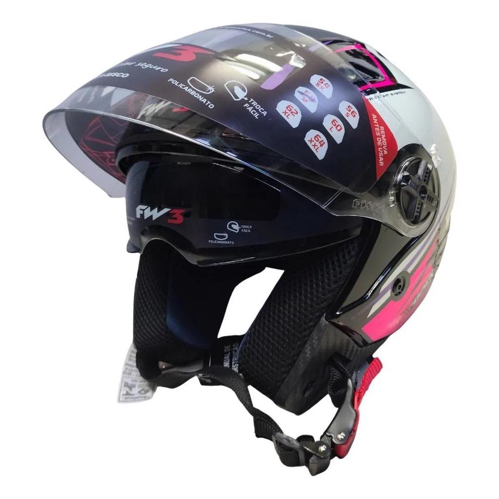 Capacete Feminino FW3 X Open Up Star + Viseira Interna Fumê