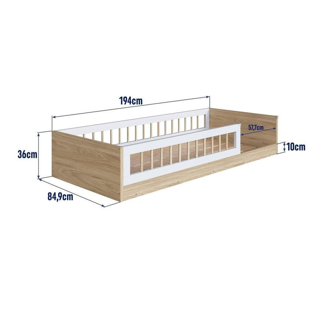 Cama Montessoriana De Solteiro Linha Affetto Marrom/aveiro Oak/branco Aveiro Oak/branco