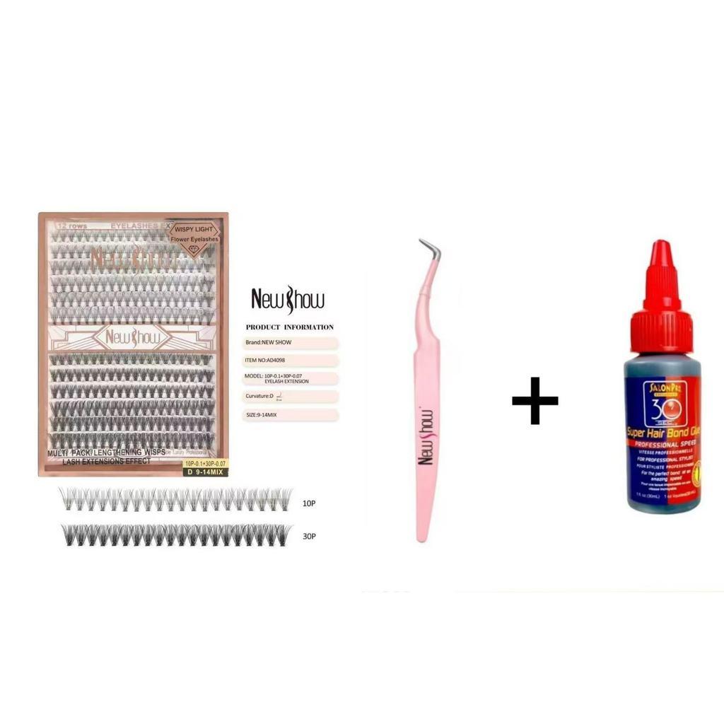 New Show 1 Super Cola 30ml Salon PRO +1 Pinça+1 Cartela De Cilios Tufos-12p/20p/30p/40p-0.10-9-14mix