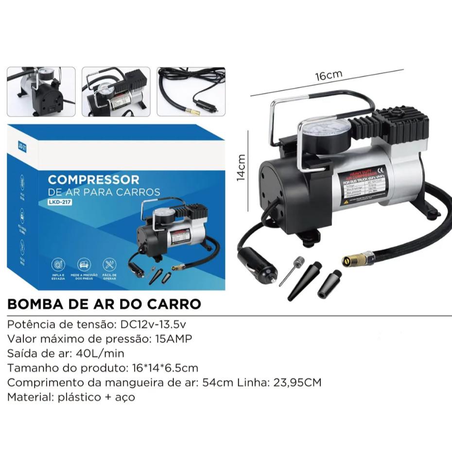 Mini Compressor De Ar Portátil 12V Para Carro Moto Bicicleta Com Manômetro Luatek