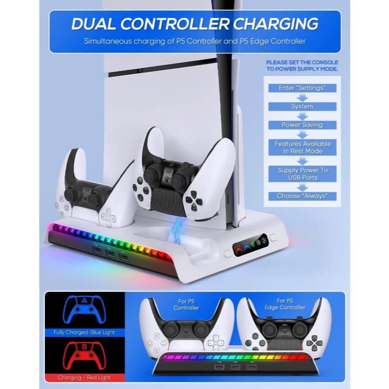 Suporte Base Vertical PS5 Slim Com LED RGB Carregador Fan