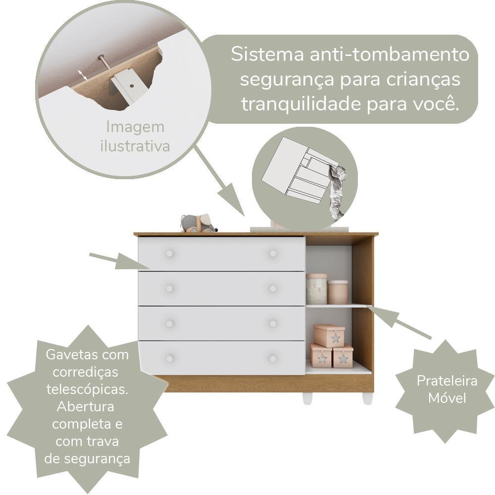 Cômoda Infantil 4 Gavetas Com Fraldário 100 Mdf Taís Carolina Baby