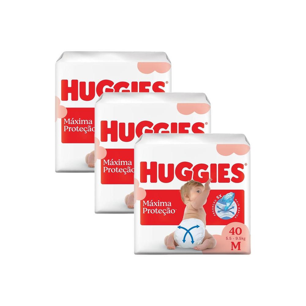 Kit 3 Fralda Huggies Supreme Care Máxima Proteção Tamanho M Mega 40 Unidades Descartáveis