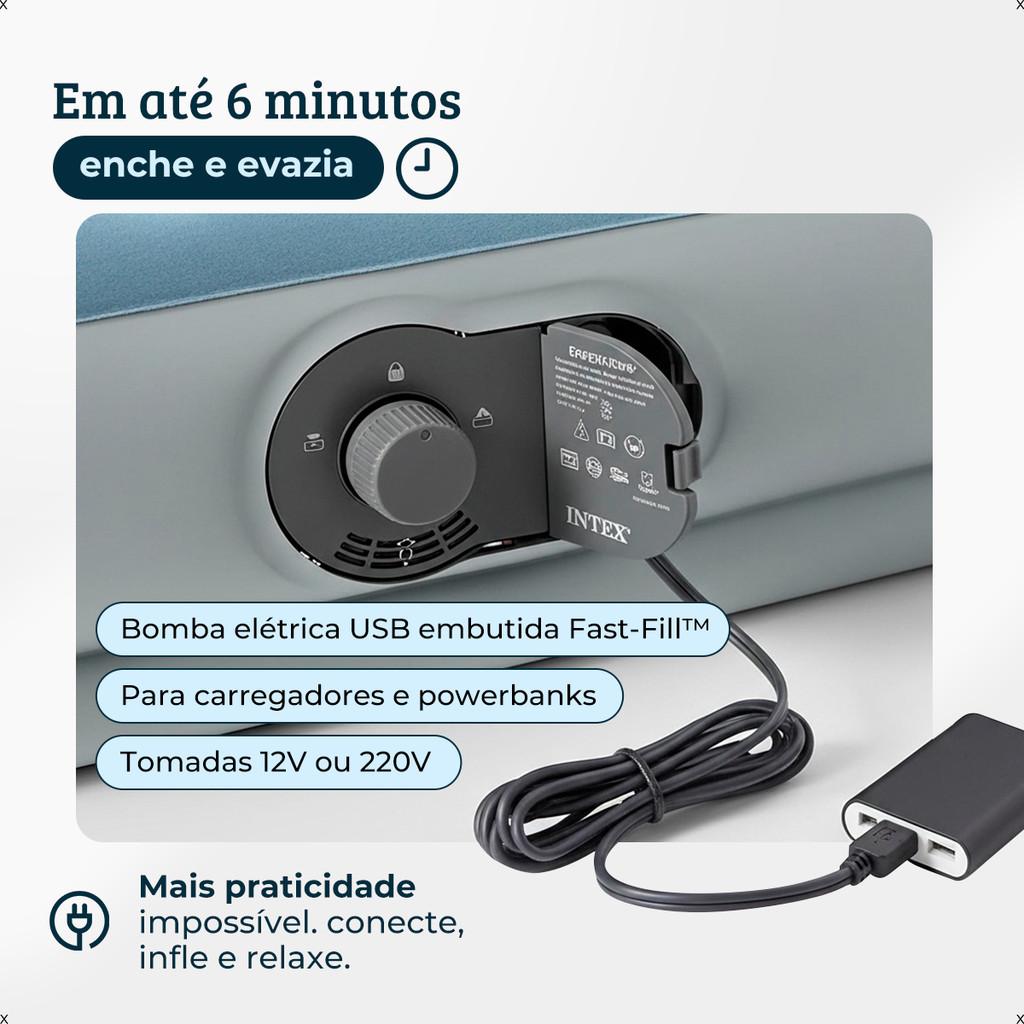 Colchão Inflável Casal Queen Com Bomba Embutida USB Intex 64159 Azul