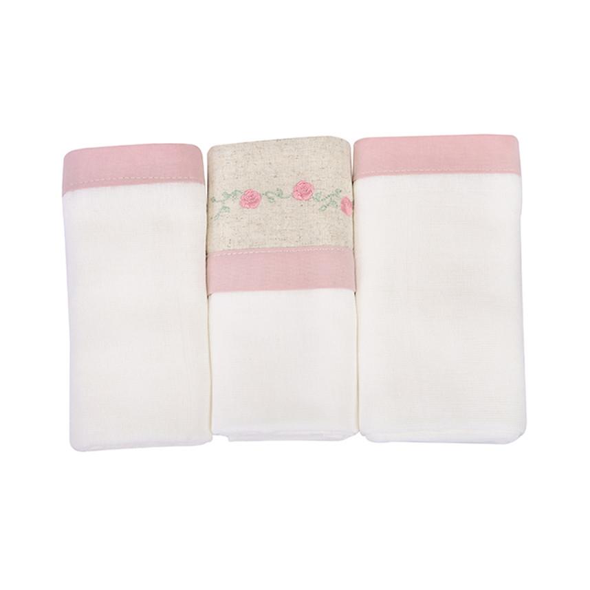 Kit Fralda Minasrey Loupiot Bordado Flores - 3 Peças