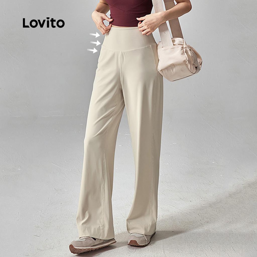 Lovito Casual Calça Esportiva Controle De Abdômen Elevação De Bumbum Calça Feminina Bege Com Elastano 4 Vias