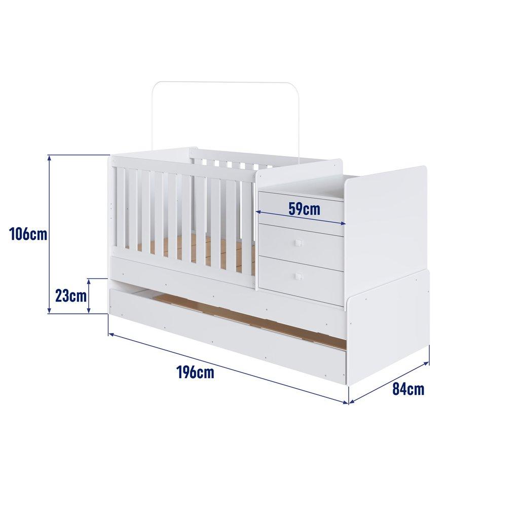 Berço Cama Multifuncional Com Cama Auxiliar 3 Gavetas Branco