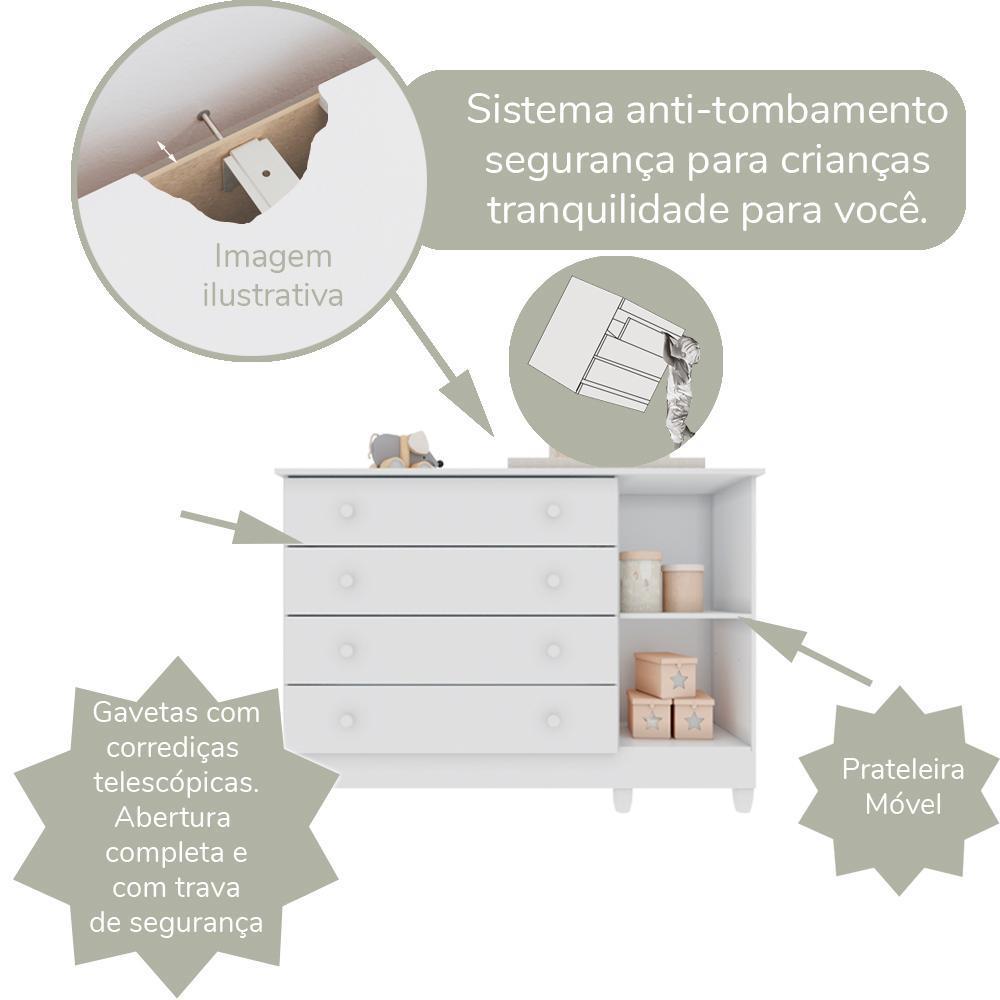 Cômoda Infantil 4 Gavetas Com Fraldário 100 Mdf Taís Carolina Baby