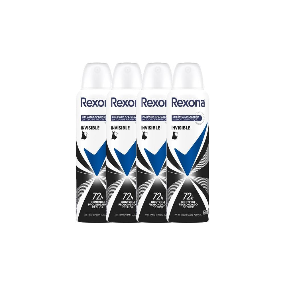Kit 4 Desodorante Antitranspirante Aerosol Feminino Rexona Invisible 72 Horas 150ml