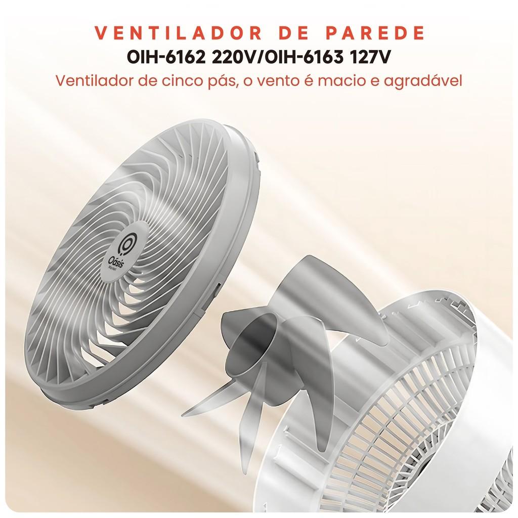 Ventilador De Parede 90W Com Controle Remoto Oscilação Automática 3 Velocidades Ventilação Potente