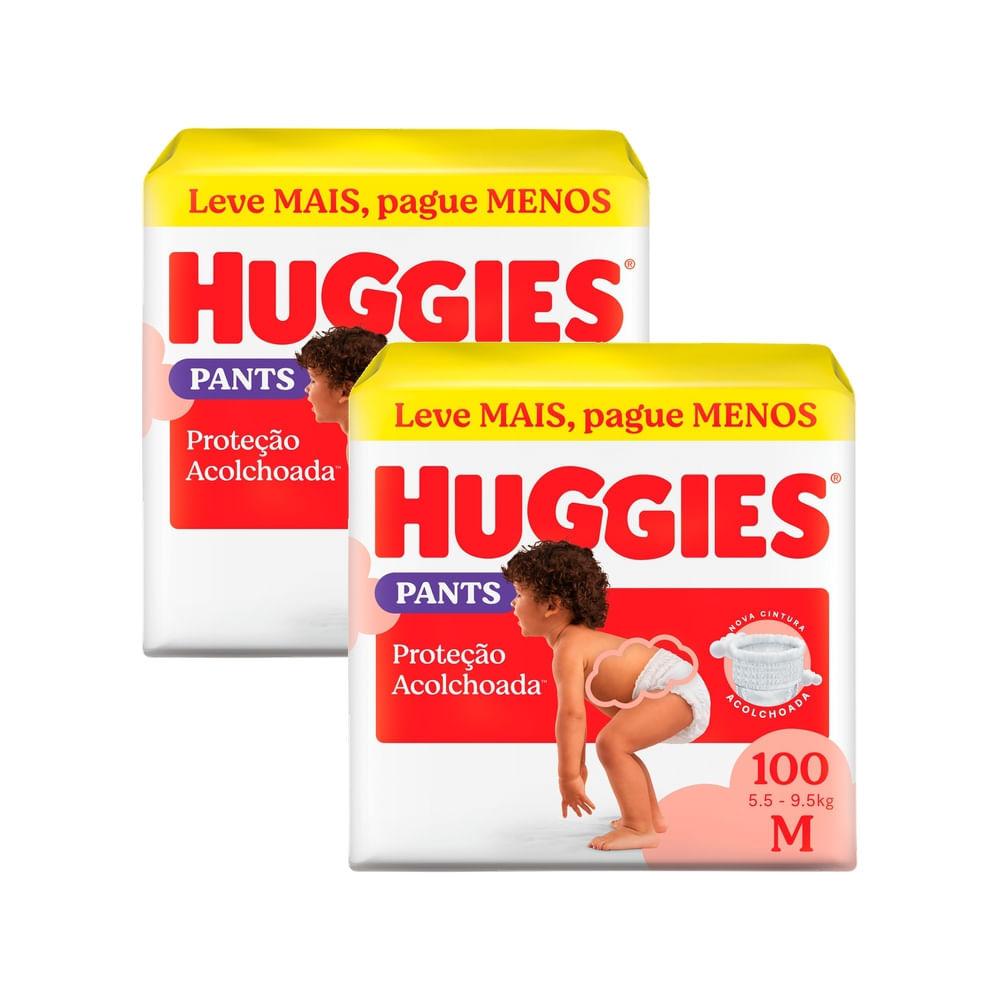 Kit 2 Fralda Huggies Pants Roupinha Proteção Acolchoada Tamanho M 100 Unidades Descartáveis