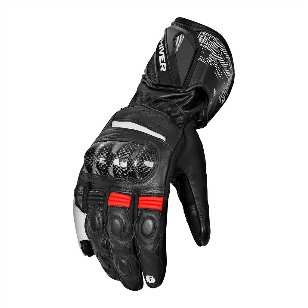 Luva Racer Shiver Esportiva Cano Longo Couro Com Proteção Velcro Touchscreen Moto Motoqueiro Motociclista Motoboy