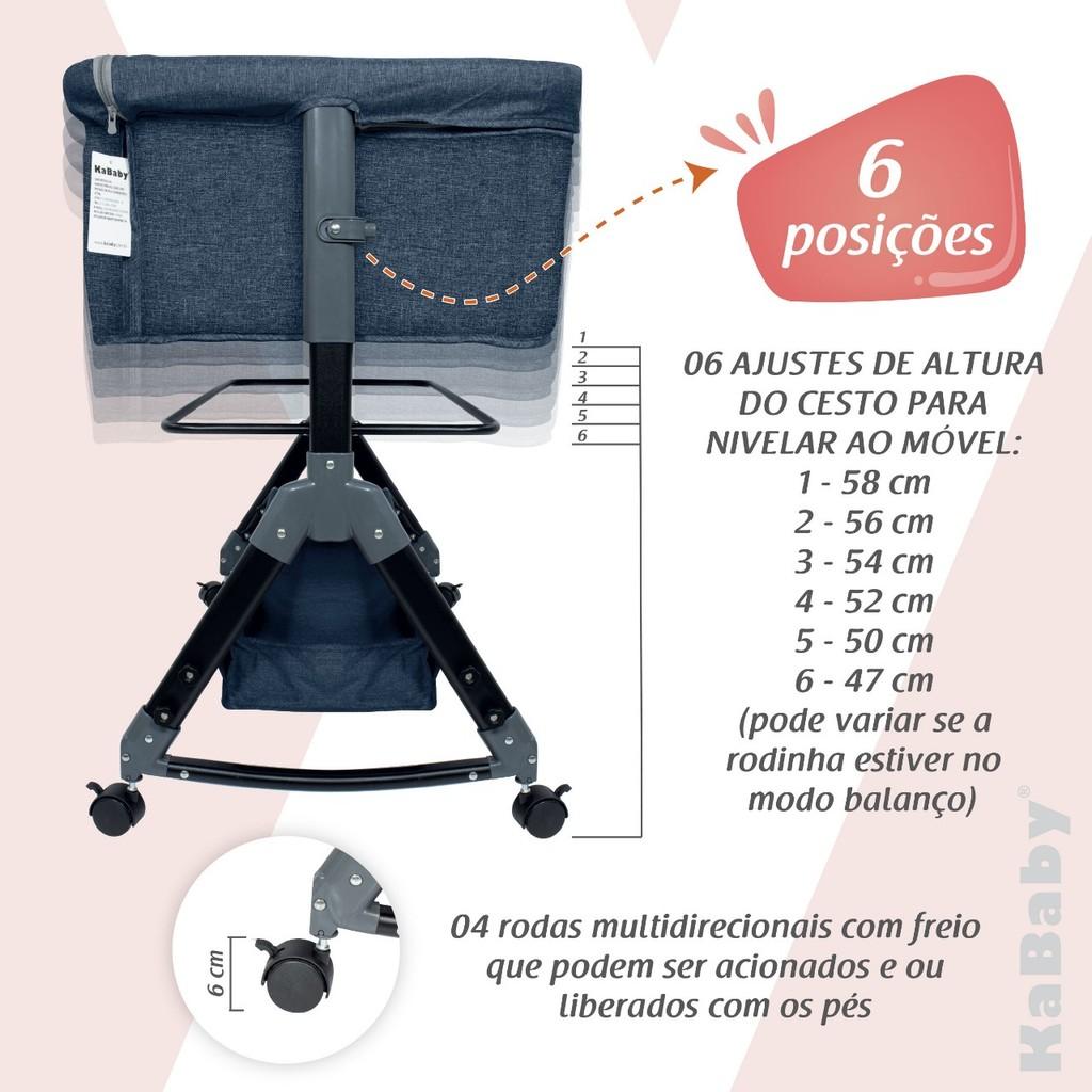 Berço Portátil Moises Co-bed Até 9 Kg C/Balanço Mosquiteiro E Cesto Luna Azul - Kababy