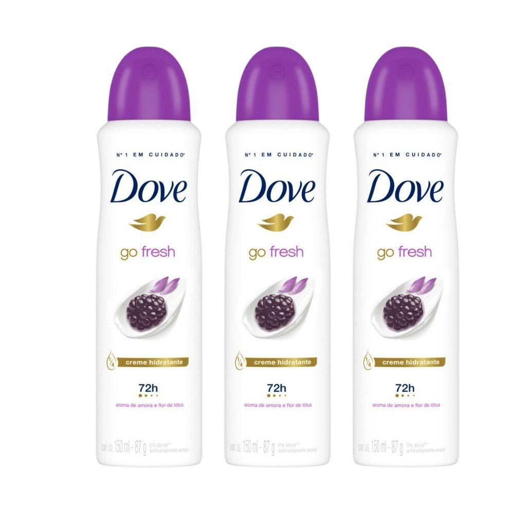 Kit 3 Desodorante Antitranspirante Aerosol Dove Go Fresh Amora E Flor De Lótus 150ml