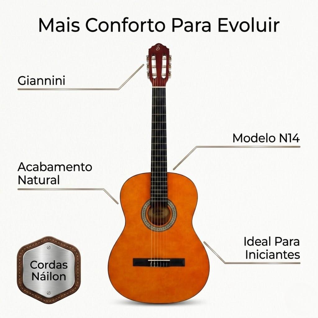 Violão Giannini Nylon Start Estudo Para Iniciantes N14 N Natural Destro