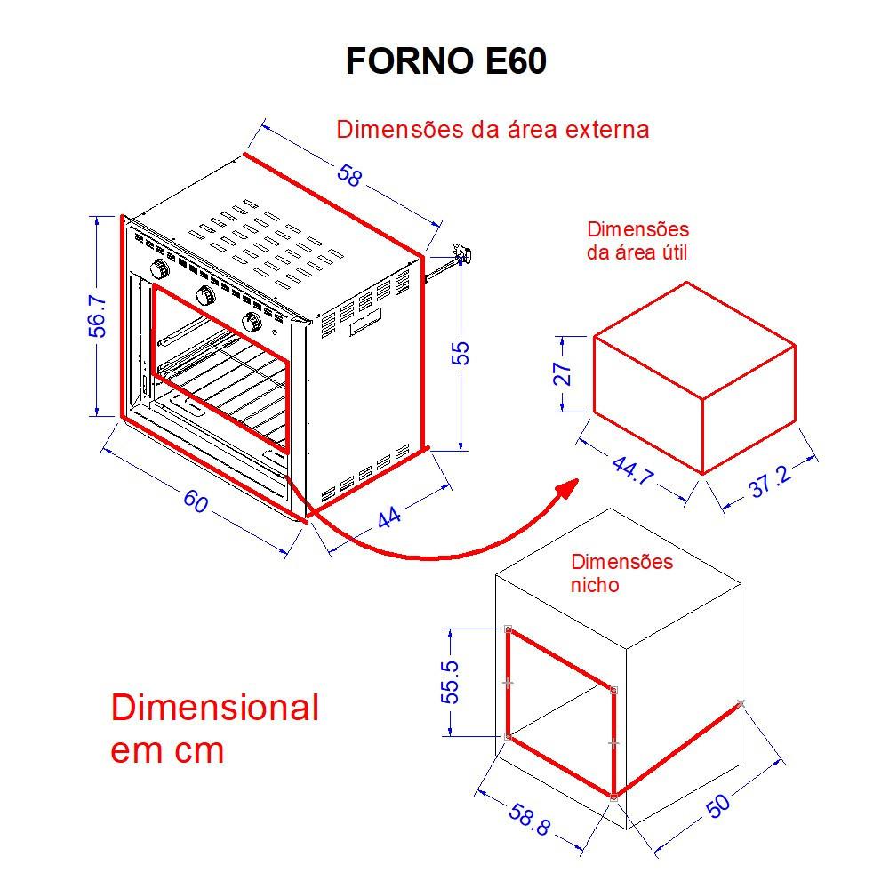 Forno Elétrico De Embutir 60 Litros Fogatti Black E60