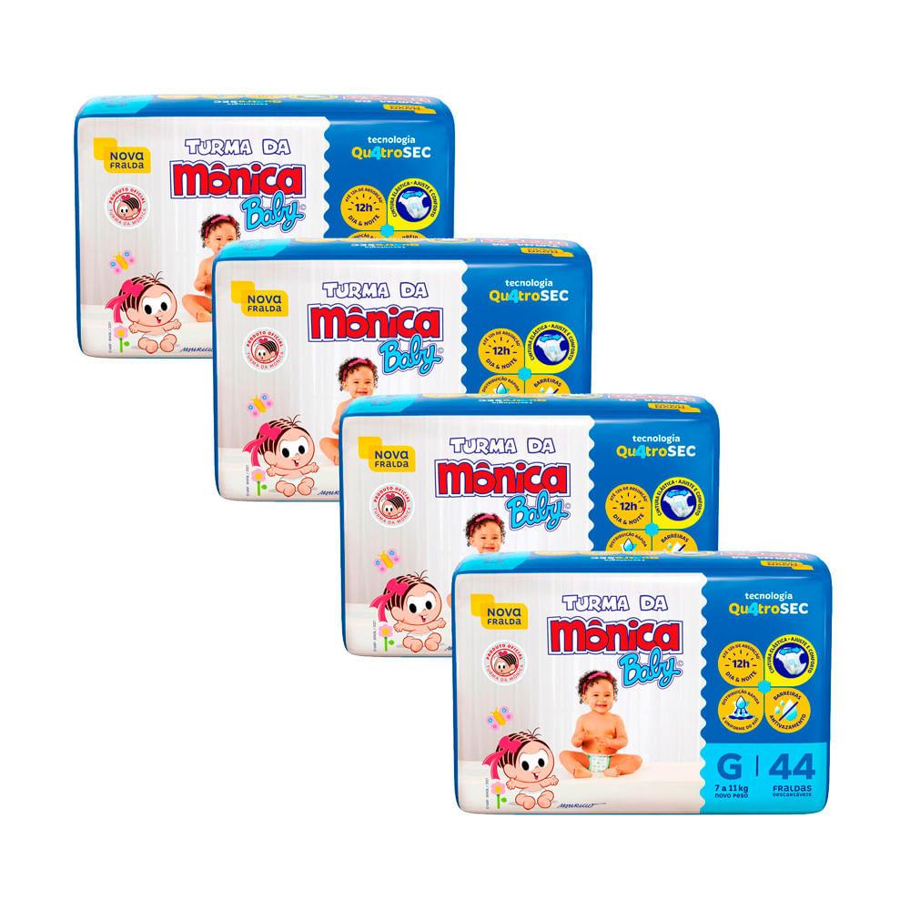 Kit 4 Fralda Turma Da Mônica Baby Mega Tamanho G 44 Unidades Descartáveis