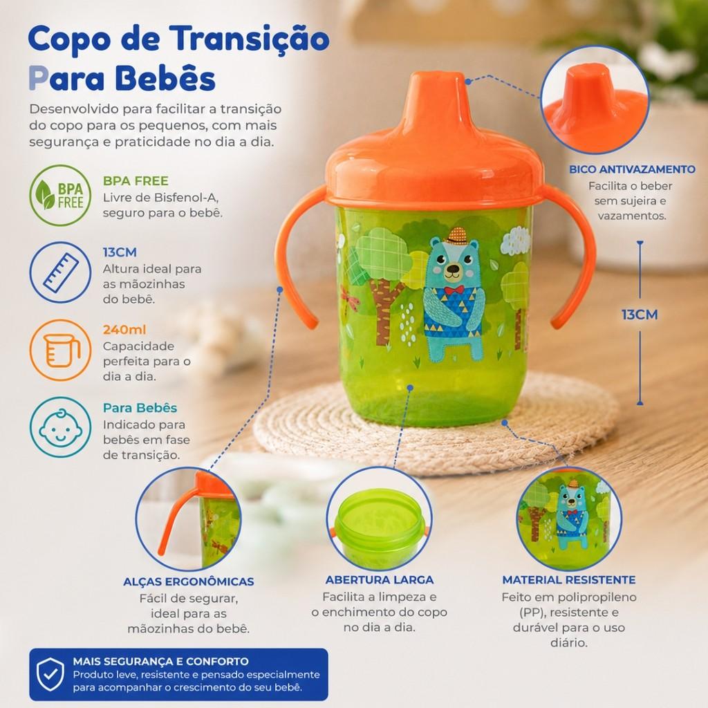 Copinho Sem Vazamento Transição Infantil Bico E Alça Ergonômicos 240ml Bpa Free Castela