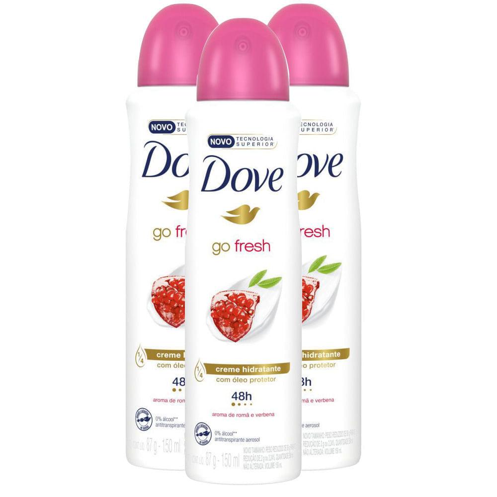 Kit 3 Desodorante Antitranspirante Aerosol Dove Go Fresh Romã E Verbena 150ml