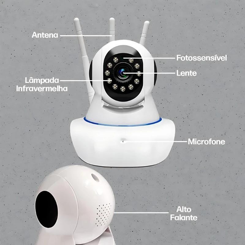 Câmera Monitoramento Wifi 3 Antenas Robô Full HD Áudio Bidirecional Casa