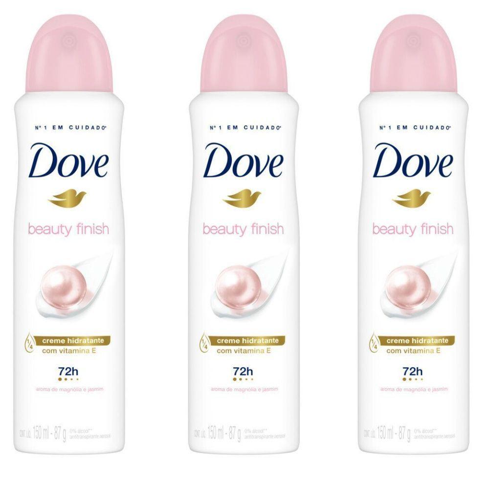 Kit 3 Desodorante Antitranspirante Aerosol Dove Beauty Finish 150ml