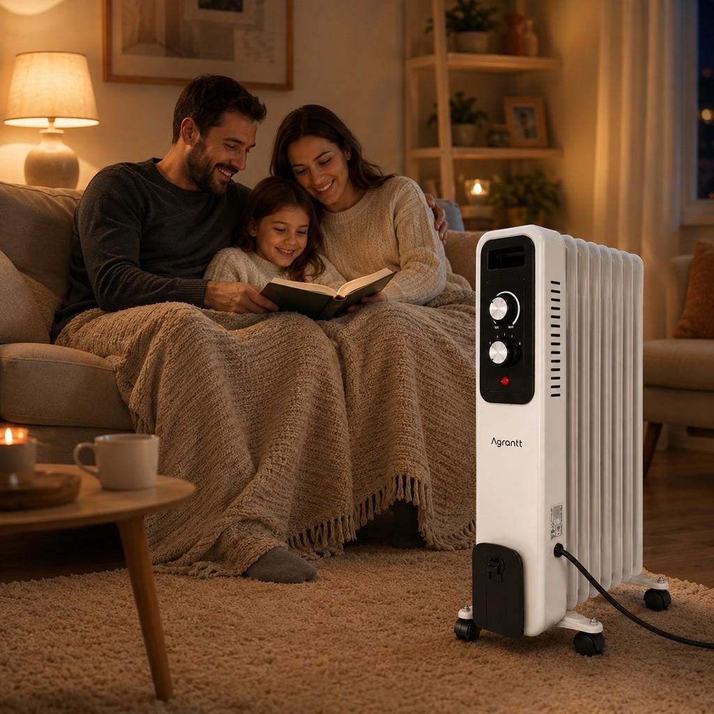 Aquecedor A Óleo Agrantt 1500w 3 Níveis 7 Pinos Elétrico Portátil Silencioso Quarto Sala Escritório