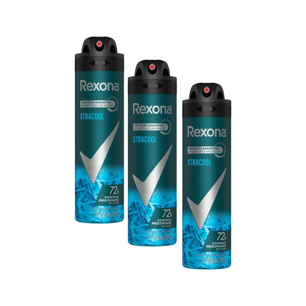 Kit 3 Desodorante Rexona Men Xtracool Aerosol Antitranspirante 72h Controle Prolongado 150ml