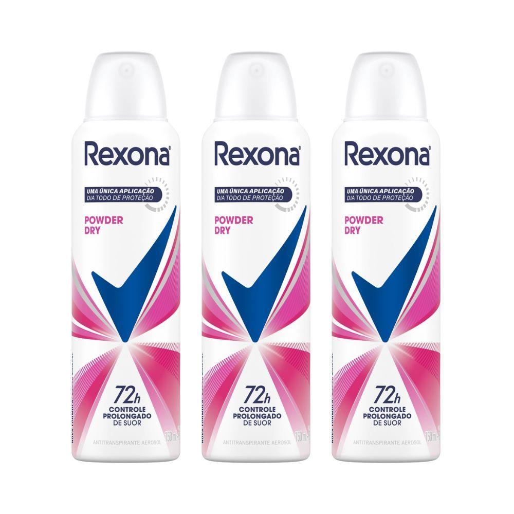 Kit 3 Desodorante Antitranspirante Aerosol Feminino Rexona Powder Dry 72 Horas 150ml