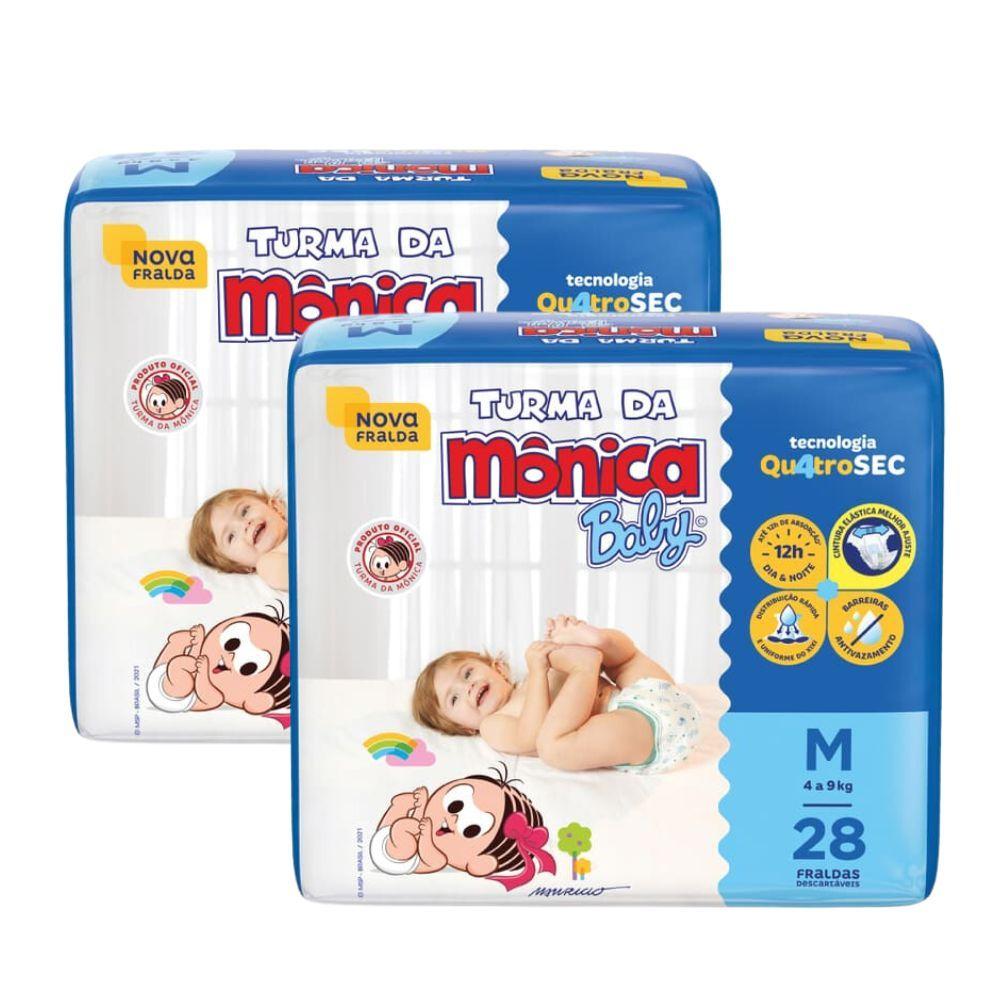 Kit 2 Fralda Infantil Turma Da Mônica Baby Jumbo Tamanho M 28 Fraldas Descartáveis