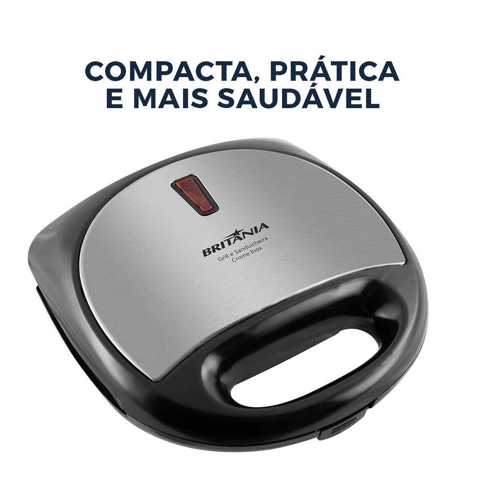 Grill E Sanduicheira Britânia Crome Inox 750W