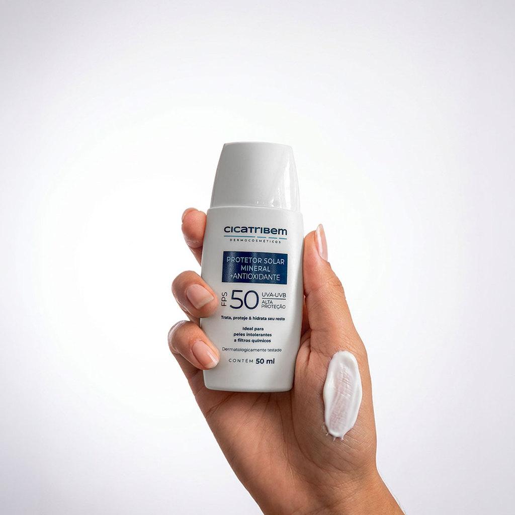 Protetor Solar Mineral FPS 50 Cicatribem 50ml Facial E Corporal Filtro Físico Pele Sensível