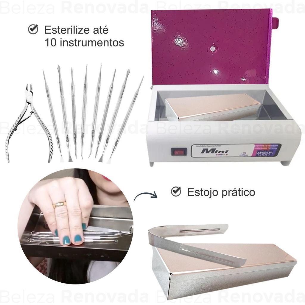 Estufa Mini Color S + Estojo Inox + Pegador Inox - Manicure