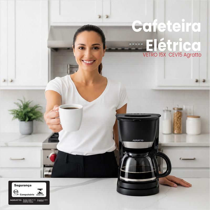 Cafeteira Elétrica Pequena Cafeteira Preta Elétrica 15x Cafeteira Jarro De Vidro 127V Maquina Café